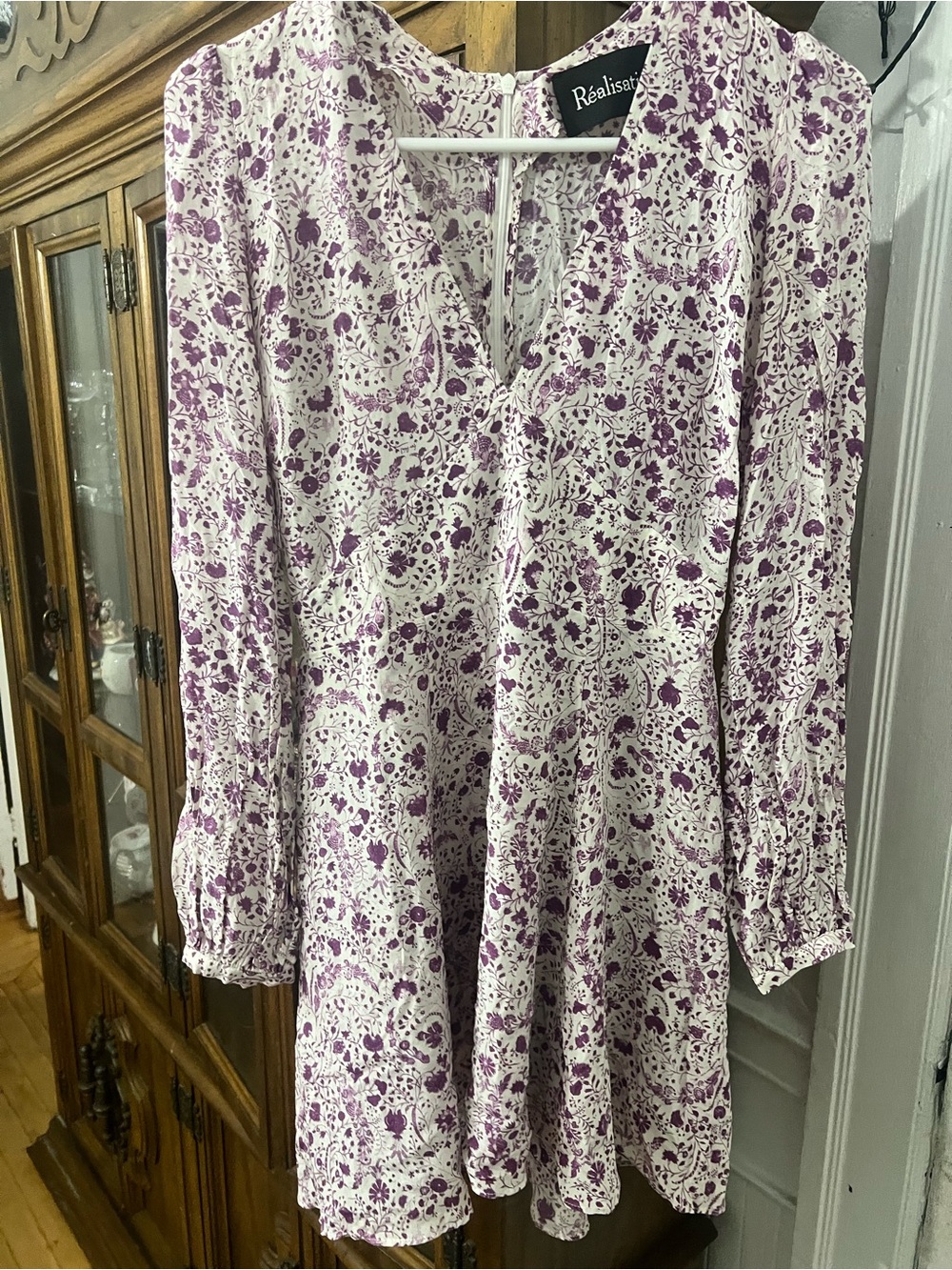 Réalisation Par White and Purple Floral Long Sleeve Dress